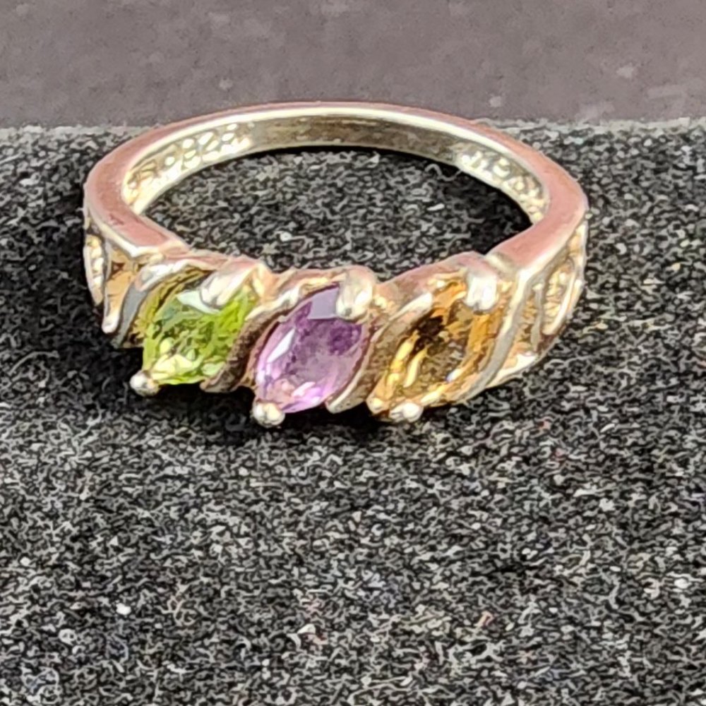 Avon Sterling Silver Multi Color Gemstone Ring - Picture 3 of 6